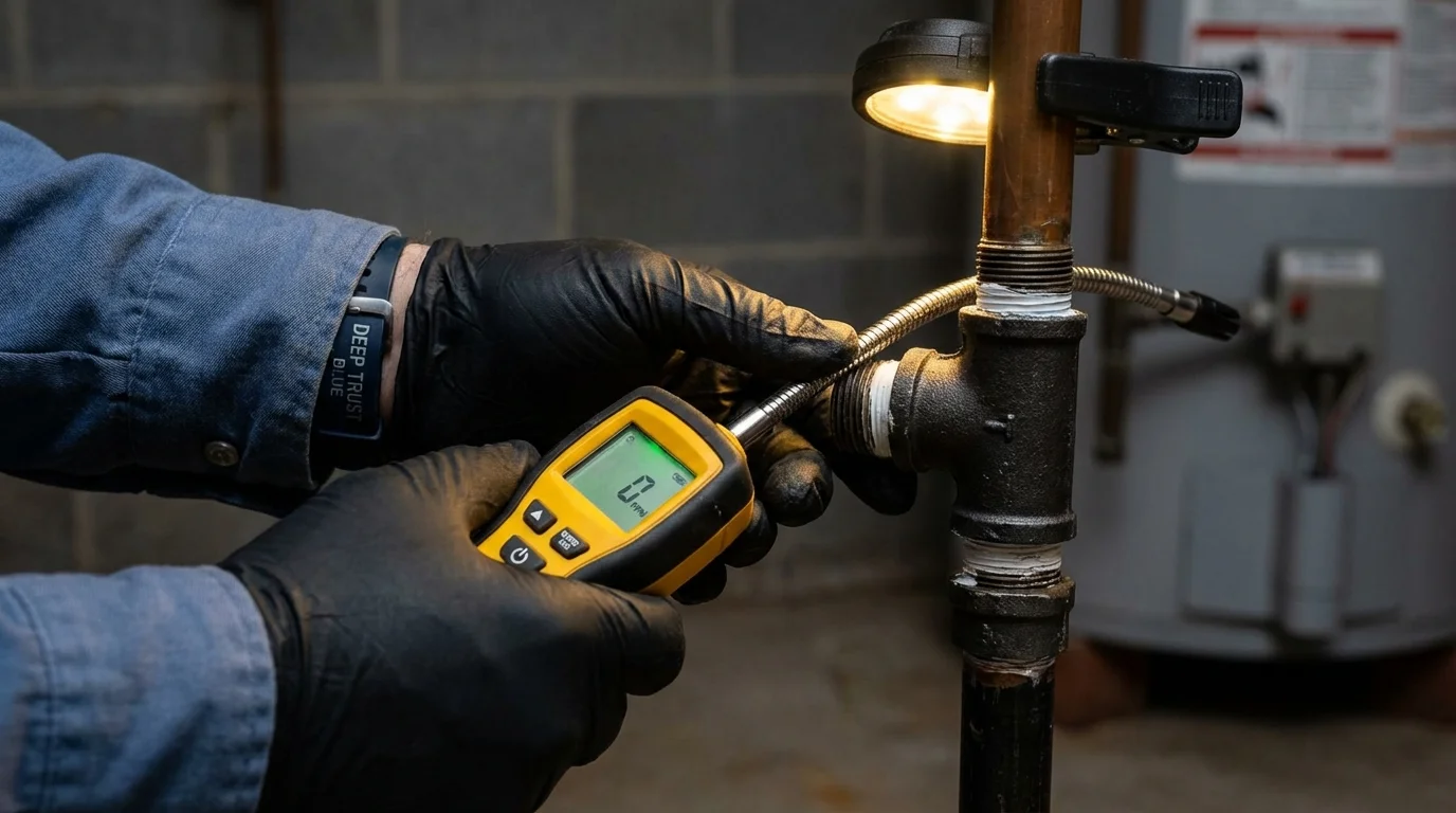 Gas leak detection with electronic sniffer by Johns Plumbing LLC in Hayfield