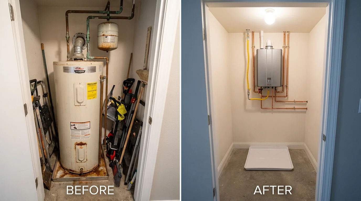 Tank water heater versus wall-mounted tankless unit comparison for Hayfield, MN homeowners