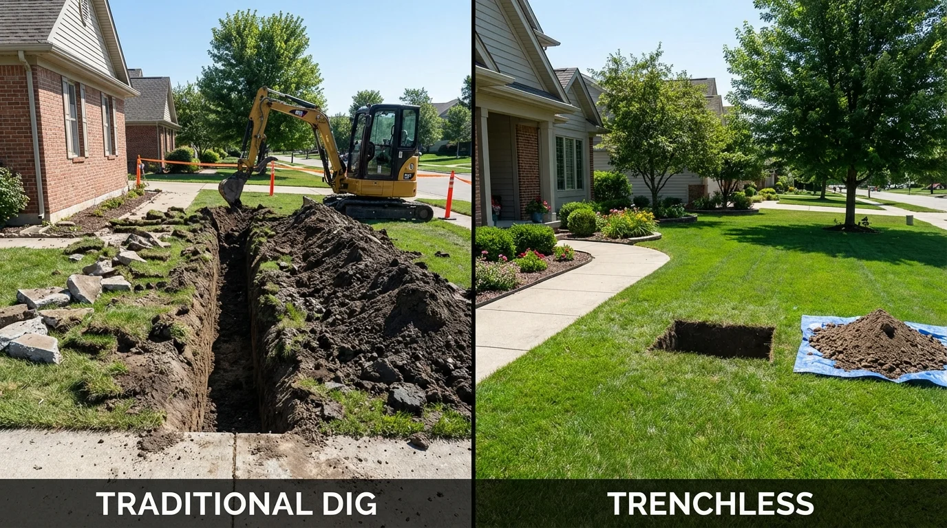 Trenchless sewer repair with minimal yard damage versus traditional excavation in Hayfield, MN